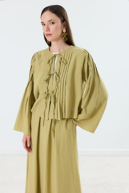 Liva Zweiteiler mit Bindung – Ölgrün